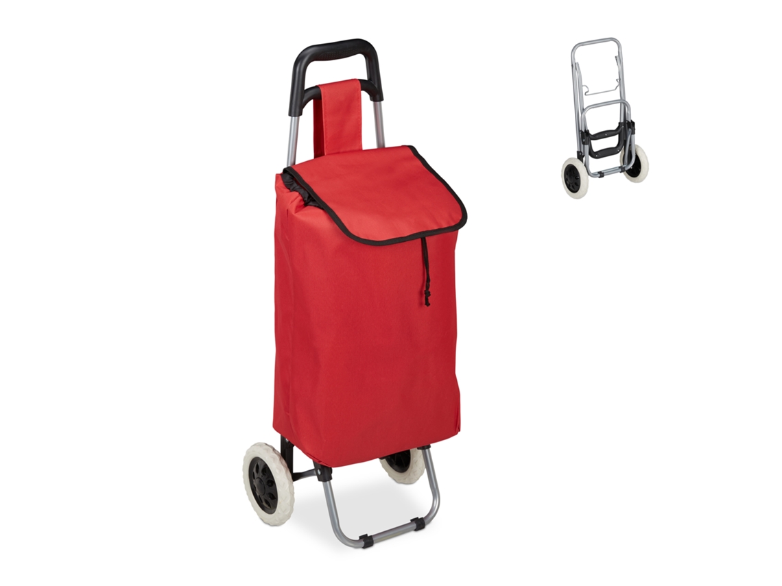 Relaxdays Carro Compra Plegable, Bolsillo Interior, 25 L, Soporta Hasta 10 Kg, Tela-acero, 1 Ud., 91 X 40 X 30 Cm, Rojo