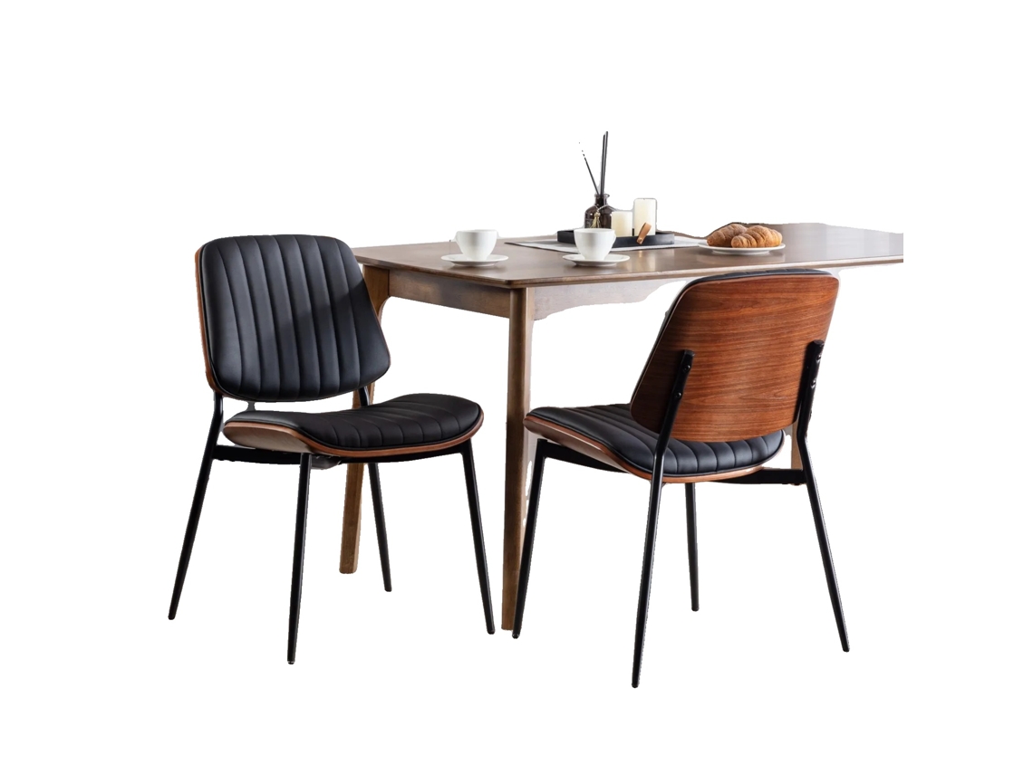 Sillas de comedor, diseño moderno de mediados de siglo, materiales duraderos, color negro - piel sintética - espuma