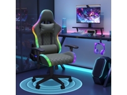 Silla gamer con luces LED RGB de 12 colores, ergonómica, para oficina, con superficie de PU, para niños y adultos, color negro Rosahqnda