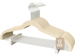 COM-FORT HOUSE | Percha Terciopelo con Pinzas | Color Beige | Antideslizantes y Resistentes | Perchas para Ropa | Ideal para Chaquetas, Pantalones o Blusas | 24 Unidades