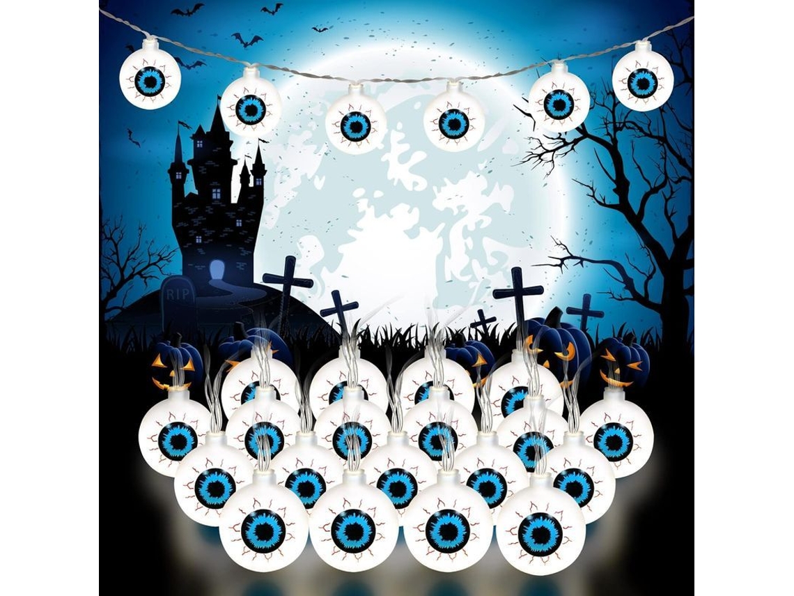 Guirnalda De Luces De Halloween, 20 Ojos Led, 3 M, Funciona Con Pilas, Decoración Para Fiestas De Terror En Interiores Y Exteriores.