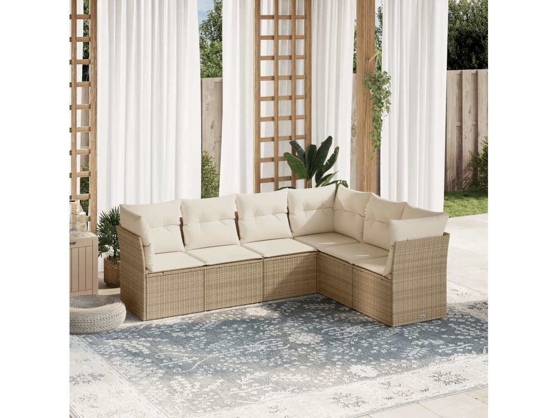 Conjunto de 6 sofás de jardín con cojines de mimbre beige Dkd Home Decor