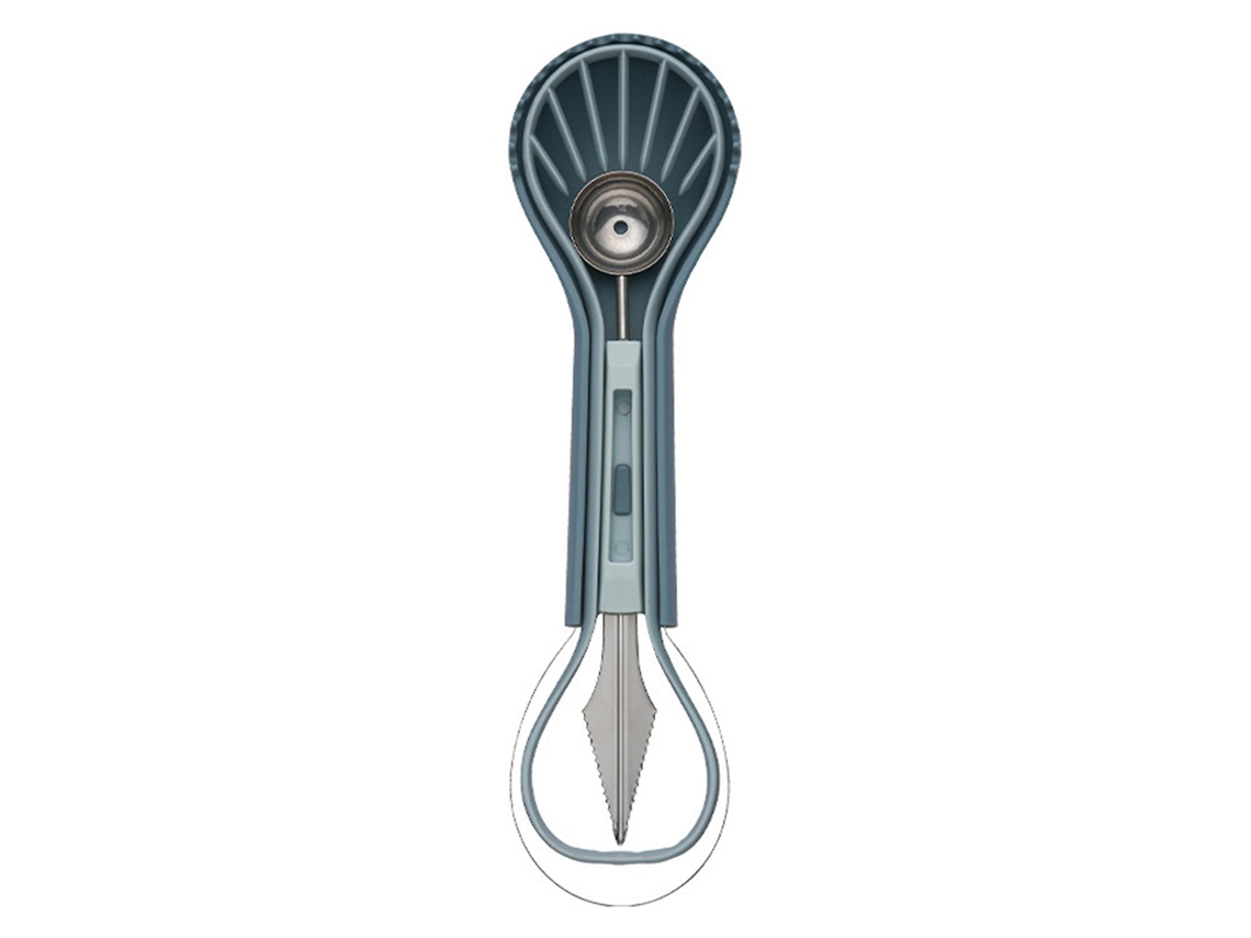 Cortador de frutas multifuncional 3 en 1, sacabolas de sandía y melón, cuchara de acero inoxidable para cortar frutas. Utensilio de cocina.