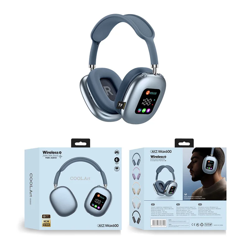 Auriculares deportivos inalámbricos Bluetooth (azules) con pantalla LED digital