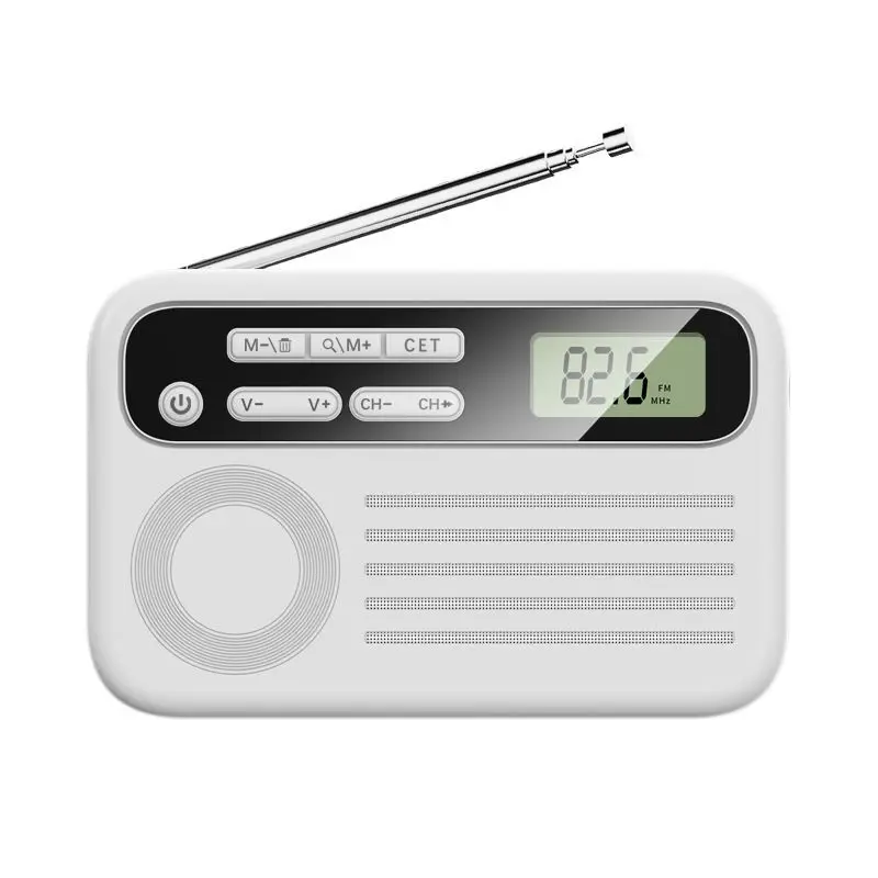 (blanco) Radio Dsp Portátil, Banda 50-108mhz, Pantalla Lcd, Conector Para Auriculares De 3,5 Mm, Recargable.