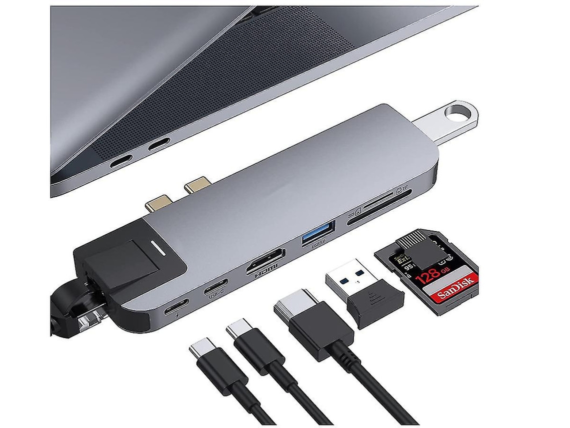 Adaptador concentrador USB C para MacBook Air M1, Pro 2020/2019/2018, USB 8 en 2, HDMI 4K, Thunderbolt 3, etc., negro. Bestvite