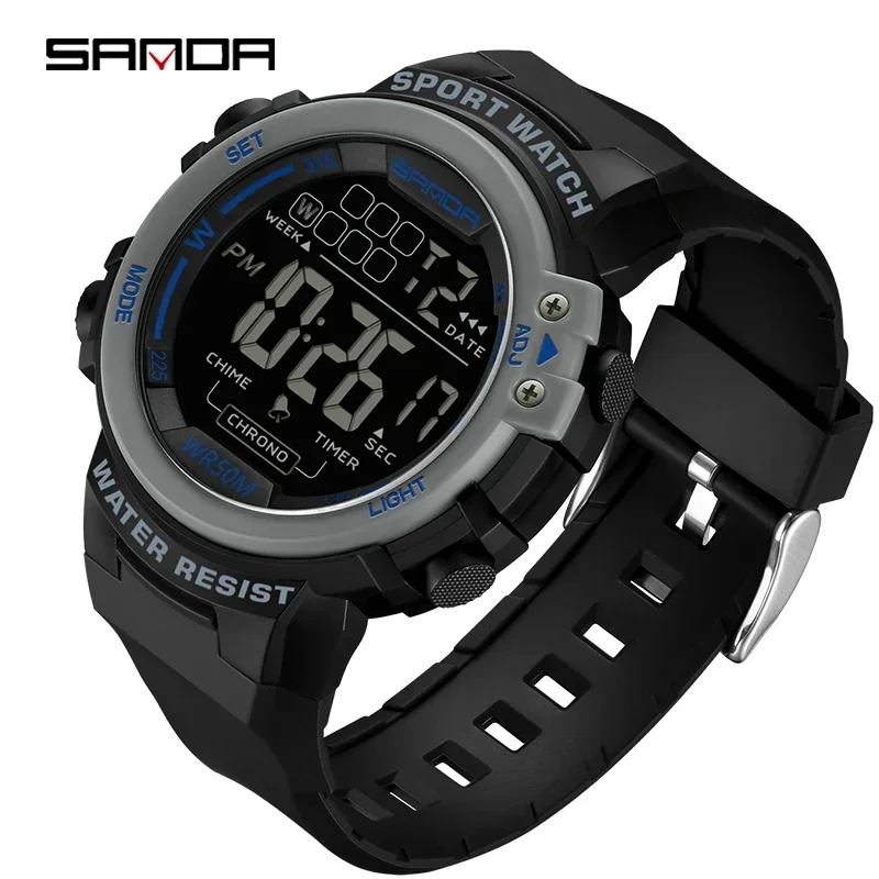 Reloj Deportivo Multifuncional Para Hombre (negro Y Azul) Con Alarma, Cronógrafo Y Resistencia Al Agua De 5 Bares.