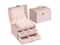 Joyero Szsmart Spsn4 con cajón de cuero de 3 niveles para anillos, collares, pulseras y relojes - Rosa