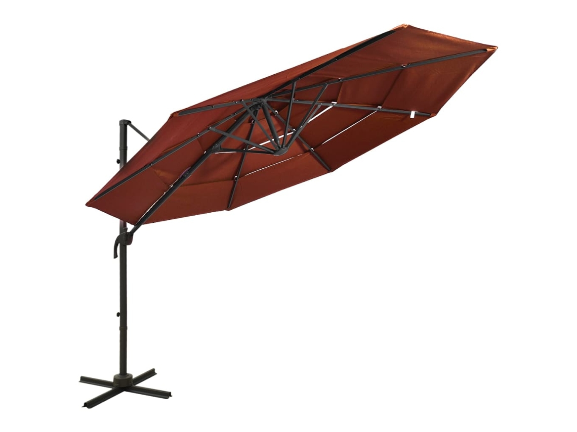 Parasol de 4 Camadas con Poste de Aluminio 3 x 3 m Terracota