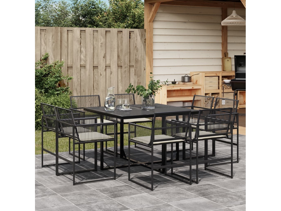 Juego de comedor de jardín de 9 piezas con cojines de mimbre negros de DKD Home Decor
