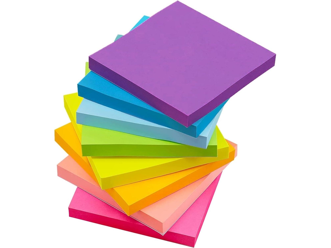 8 blocs de notas adhesivas, 76 x 76 mm, autoadhesivos, de colores, cuadrados MDUG (8 colores)