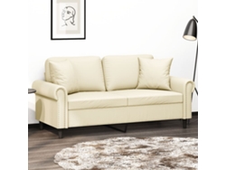 Sofá De 2 Plazas Con Cojines Cuero Sintético Color Crema 140 Cm