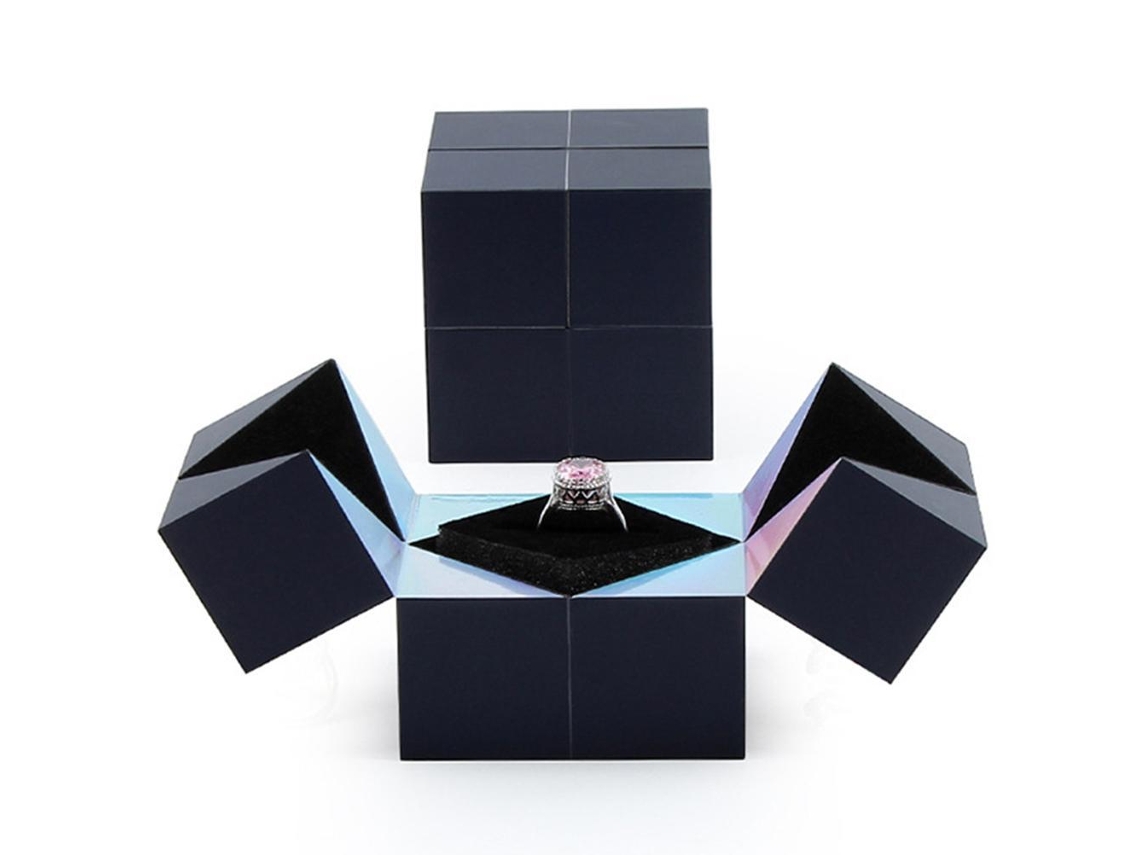 Caja De Joyería Mágica Con Mecanismo De Apertura, Ideal Para Compromisos Y Bodas, Color Azul Oscuro.