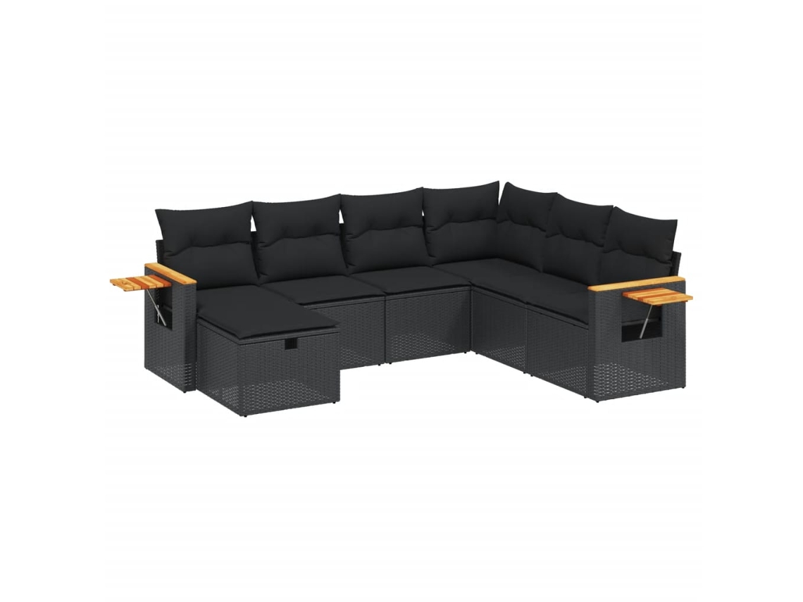 Maison Exclusive - Set De Comedor De Jardín 7 Pzas Y Cojines Ratán Sintético Negro