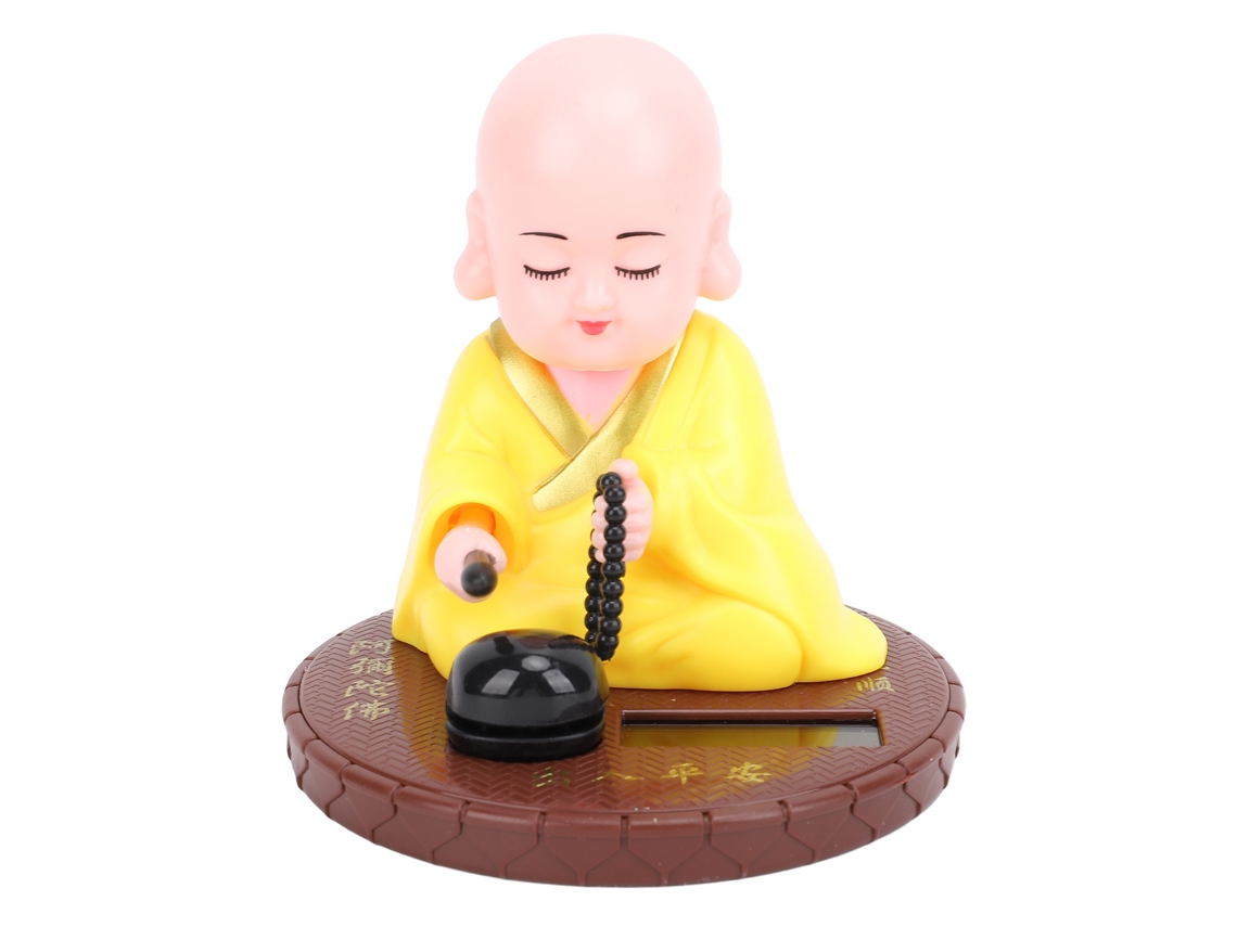Pequeña figura de monje solar Baok con cabeza móvil, adorno para el salpicadero del coche y decoración del hogar, color amarillo.