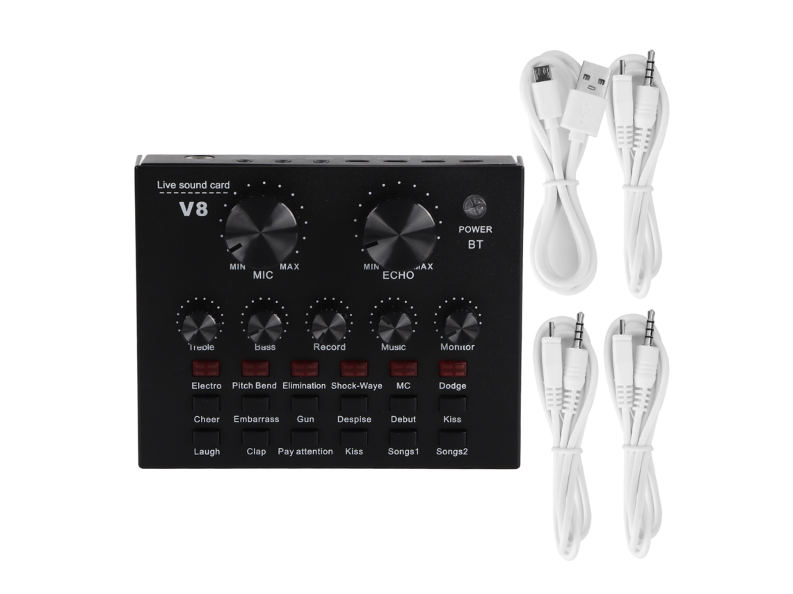 Tarjeta de sonido Mali V8 para transmisión en vivo, multifuncional, USB, teléfono móvil, computadora, karaoke.