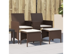 Sofá de jardín de 2 plazas con mesa y bancos en mimbre marrón, Dkd Home Decor