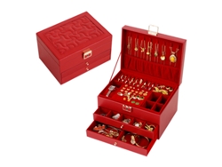 Joyero De Piel Sintética Para El Hogar, Diseño De 3 Niveles Para Collar, Anillo, Pendientes Y Pulsera (Rojo) GERTIZ