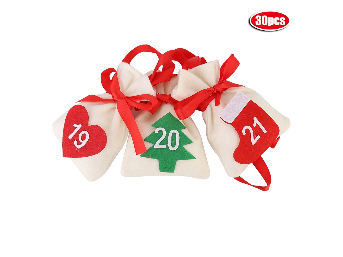 Bolsas De Calendario De Adviento De Navidad Con Cuenta Regresiva, Regalos Y Decoración Para El Hogar, Números Del 1 Al 30.