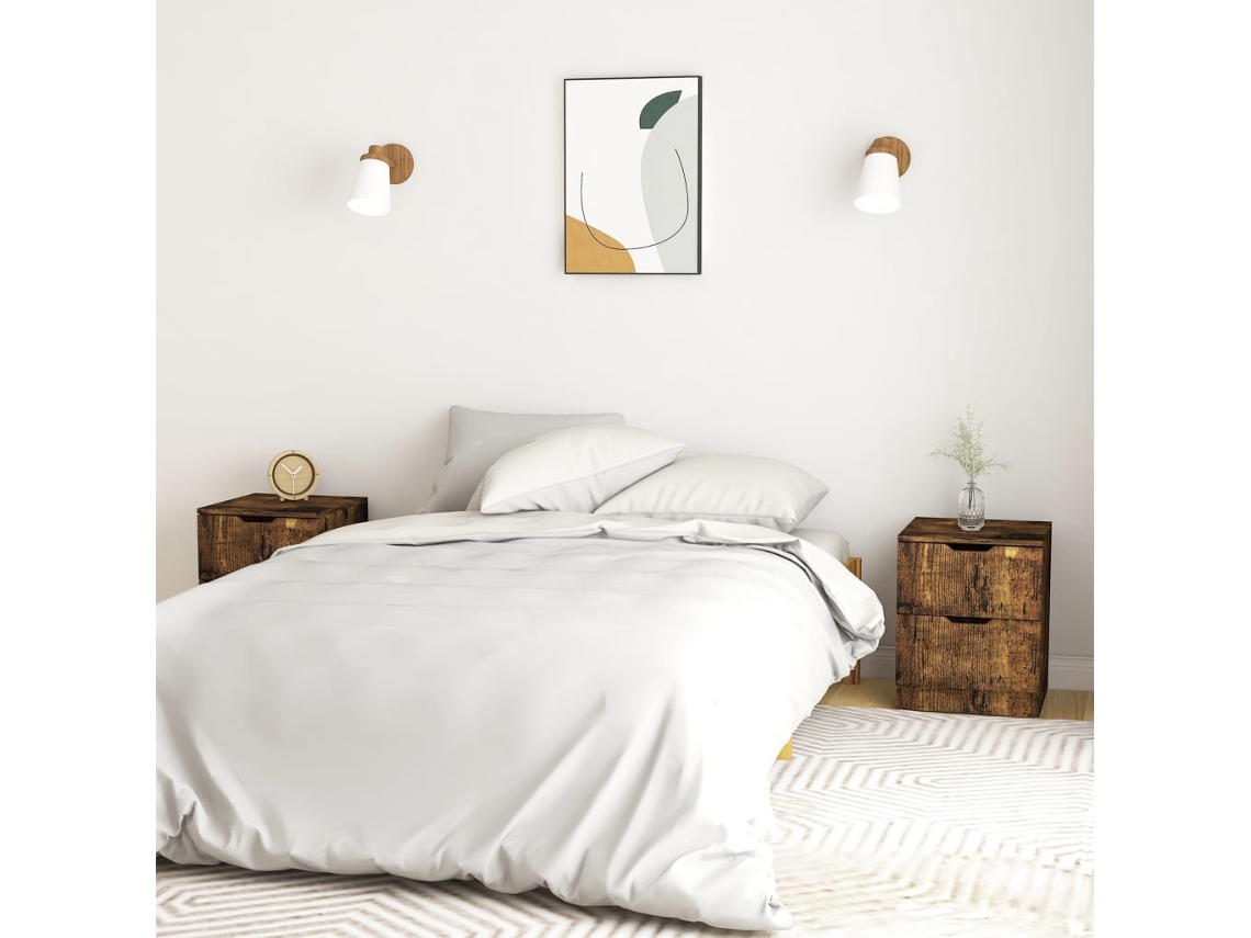 Mesas Cabeceira LOVELY HOME Mesinha 2Pcs 40X40X50Cm Contraplacado Carvalho Fumado