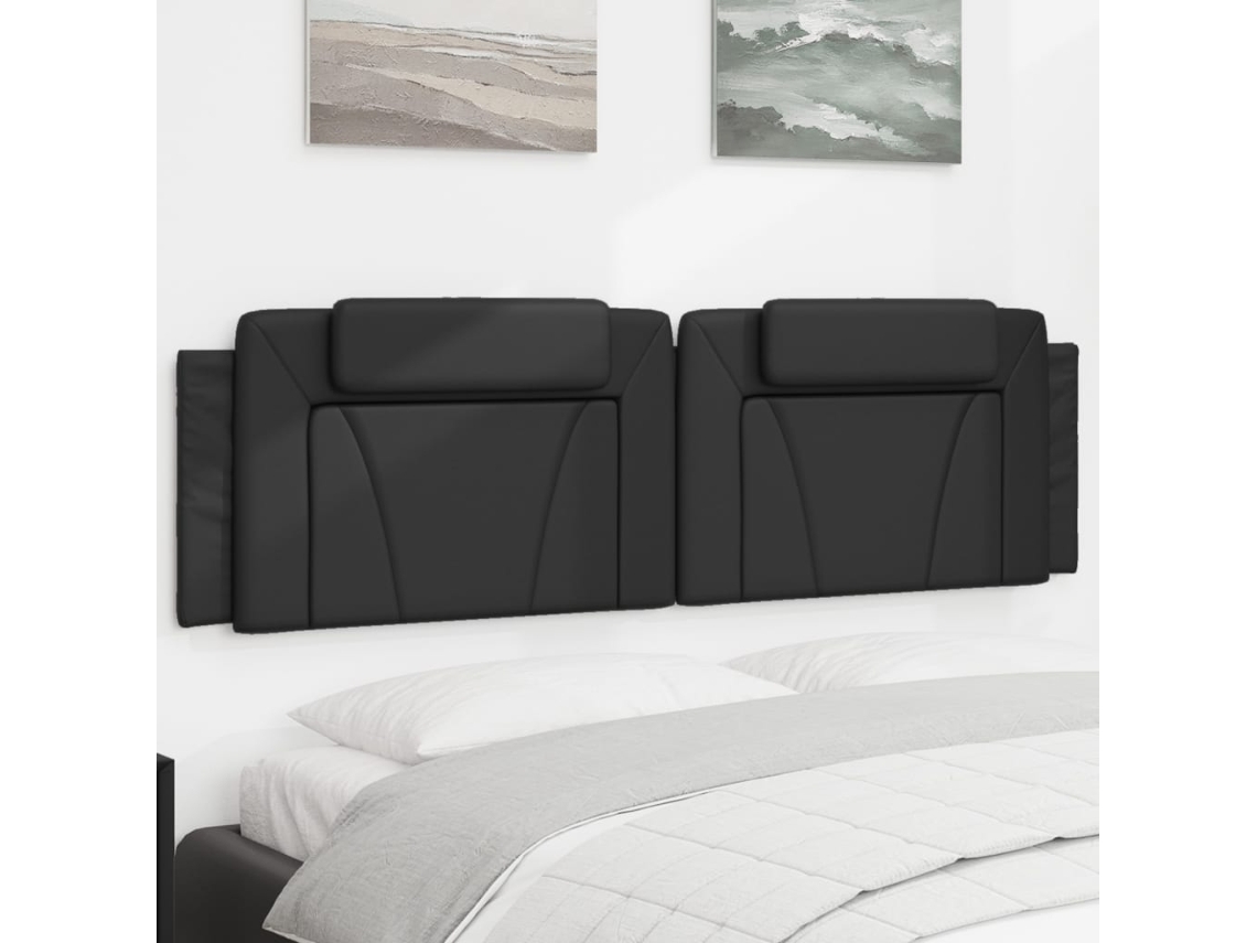 Cabecero De Cama Acolchado Cuero Sintético Negro 180 Cm