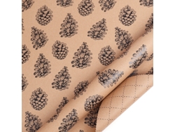 Papel de regalo navideño Chrui 1 rollo de papel kraft ecológico, 43 cm x 10 m (piñas)