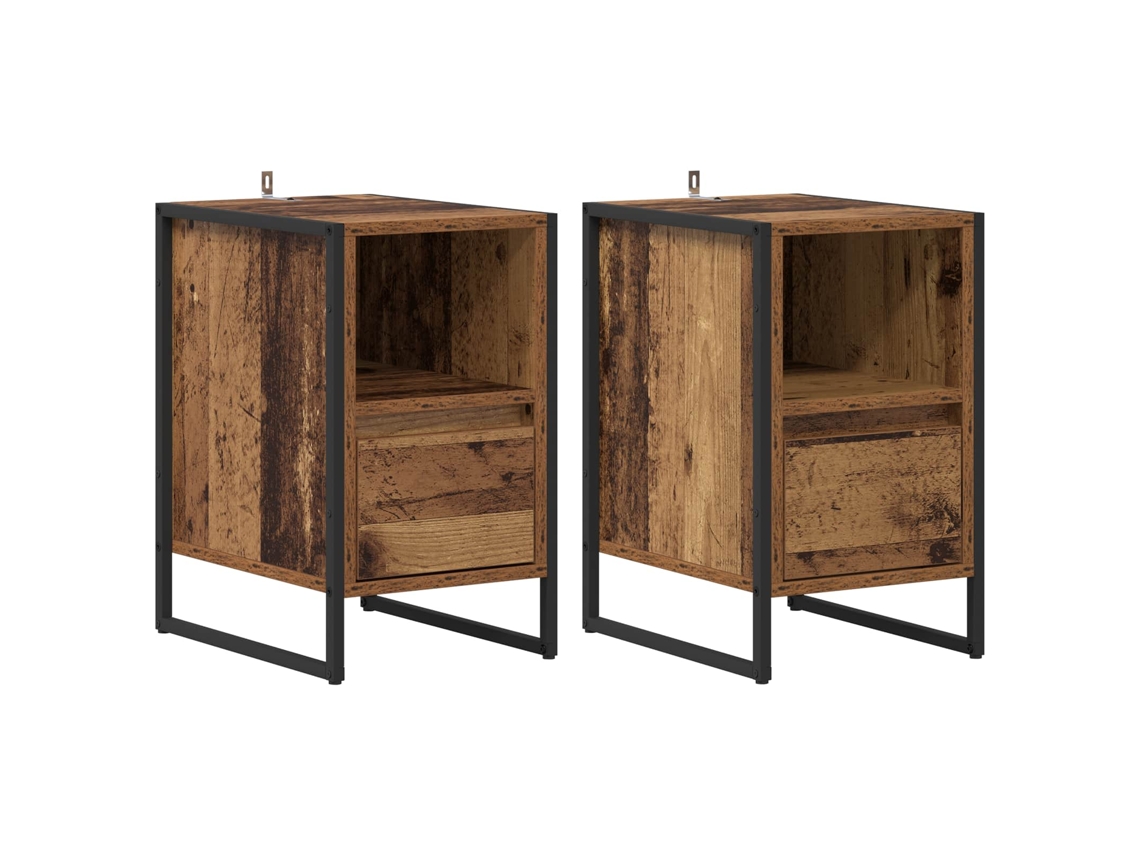 Juego de 2 mesitas de noche de madera antigua MAISON EXCLUSIVE 39,5x30x50 cm