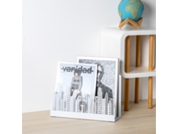 FISURA Revistero original de suelo “skyline” Revistero moderno blanco Soporte para revistas de estilo industrial de 35x11x22 centímetros Metal