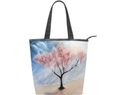 Bolso de hombro grande con estampado de árboles, poliéster, 28x10x34 cm
