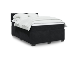 Cama Box Spring Con Colchón Terciopelo Negro 140x200 Cm