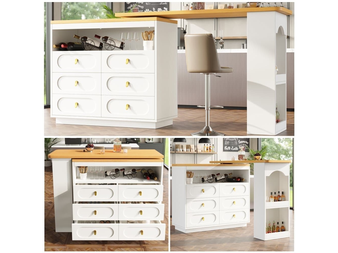 Aparador 137-203 Cm - Diseño Moderno Con Almacenamiento Y Función Extensible - Blanco