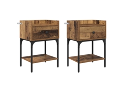 Maison Exclusive - Mesita De Noche Con Cajón 2 Pcs Madera Vieja 40 X 29 X 60 Cm