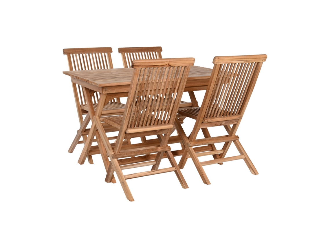 Set 5 Mesa Comedor Teca + 4 Sillas Plega 120x70x75cm