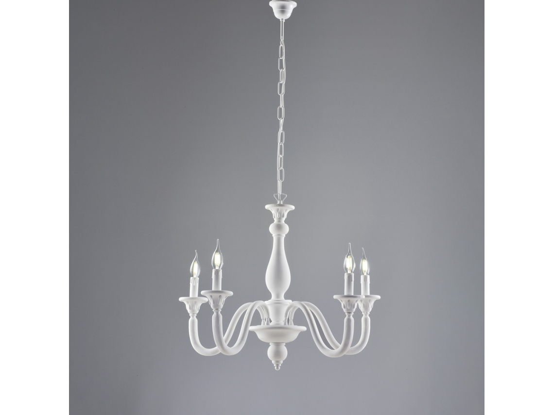 Lucca - Lámpara De Araña Shabby De Madera Blanca 5 Luces 116 - Ø62 - Bl271-5-bco