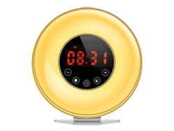 Rebe-lámpara Despertador De Madera Brilla Con Simulación Amanecer Radio Reloj Luz Ambiente Regulable Y Luces Nocturnas