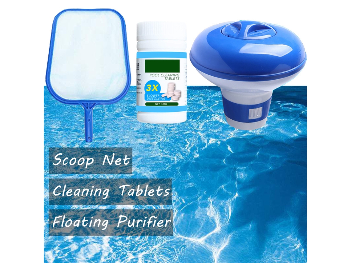 Kit de limpieza para piscinas con tiras, dispensador y red | Sin marca