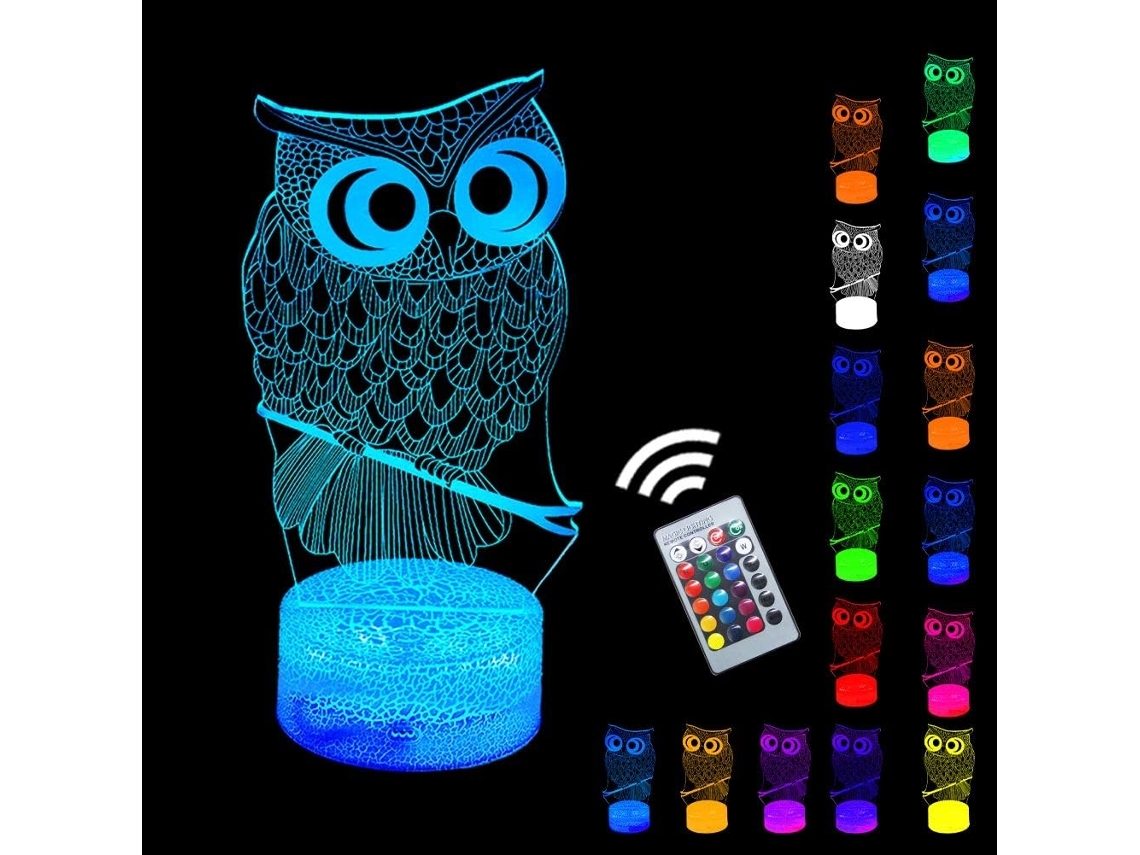 Lucky Owl Luces Nocturnas Con Control Remoto 3d Ópticas 16 Colores Lámparas Led Para Niños Amigos Padres Gusshious