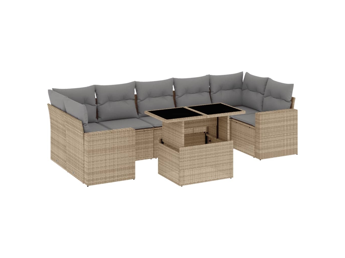 Conjunto 8 de sofás de jardín y cojines VIDAXL ratán sintético beige