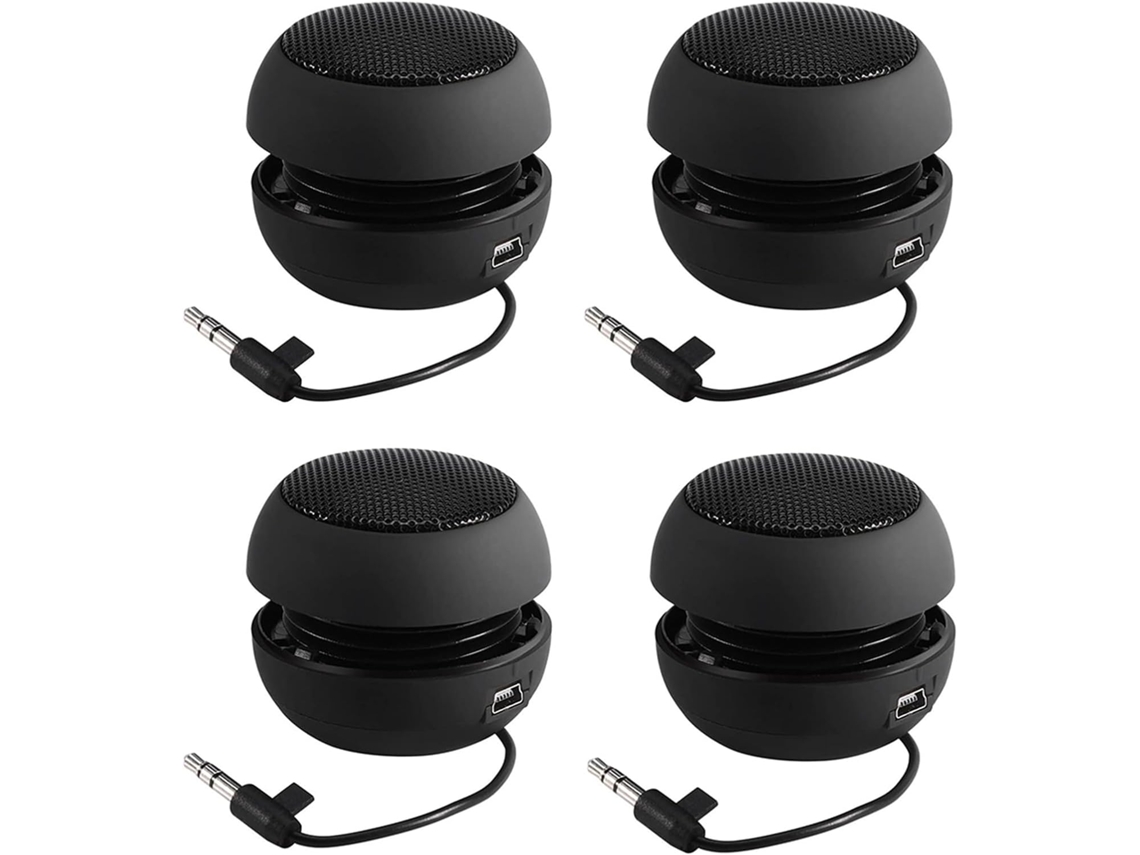 Mini Altavoces Portátiles De Viaje Con Cable De Audio De 3,5 Mm - Retráctil Con Batería Integrada