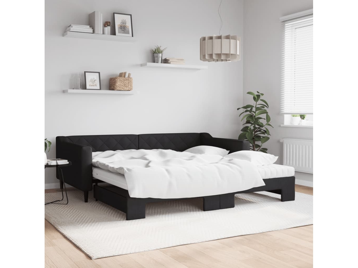 Sofá Cama Nido Con Colchón Tela Negro 100x200 Cm