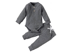 2026-conjunto Niño 2 Piezas Cuello Redondo Manga Larga Pantalones Cintura Elástica Verano