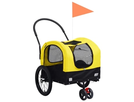 vidaXL Remolque bicicleta mascotas carrito 2 en 1 amarillo y negro