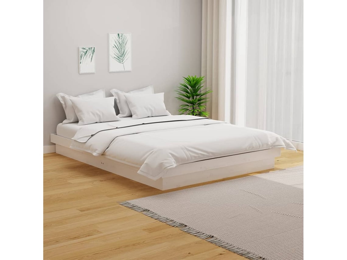 Estructura De Cama Doble Sin Colchón Madera Maciza Blanco