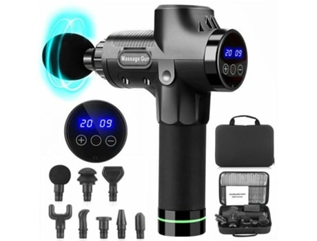 Pistola de masaje muscular de tejido conectivo - Modelo 7017, Negra, 24V (6 baterías) - Motor sin escobillas