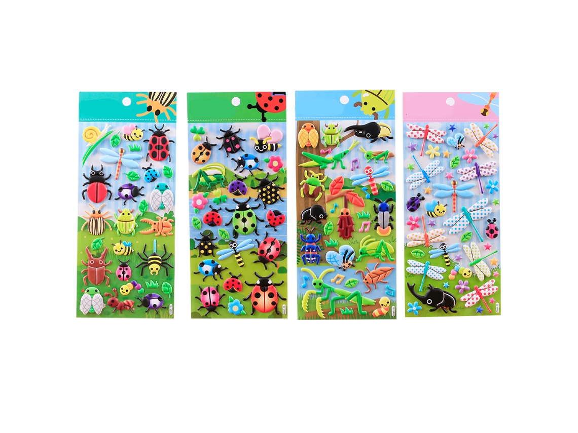 Rebe-4 Hojas Stickers 3d De Insectos Animados Para Niños Juguetes Laptop Moto Patineta Libros