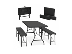 Relaxdays Conjunto Jardín Plegable, 3 Piezas, Mesa De Exterior, 2 Bancos De Patio, Camping O Recepción, 180 Cm, Negro