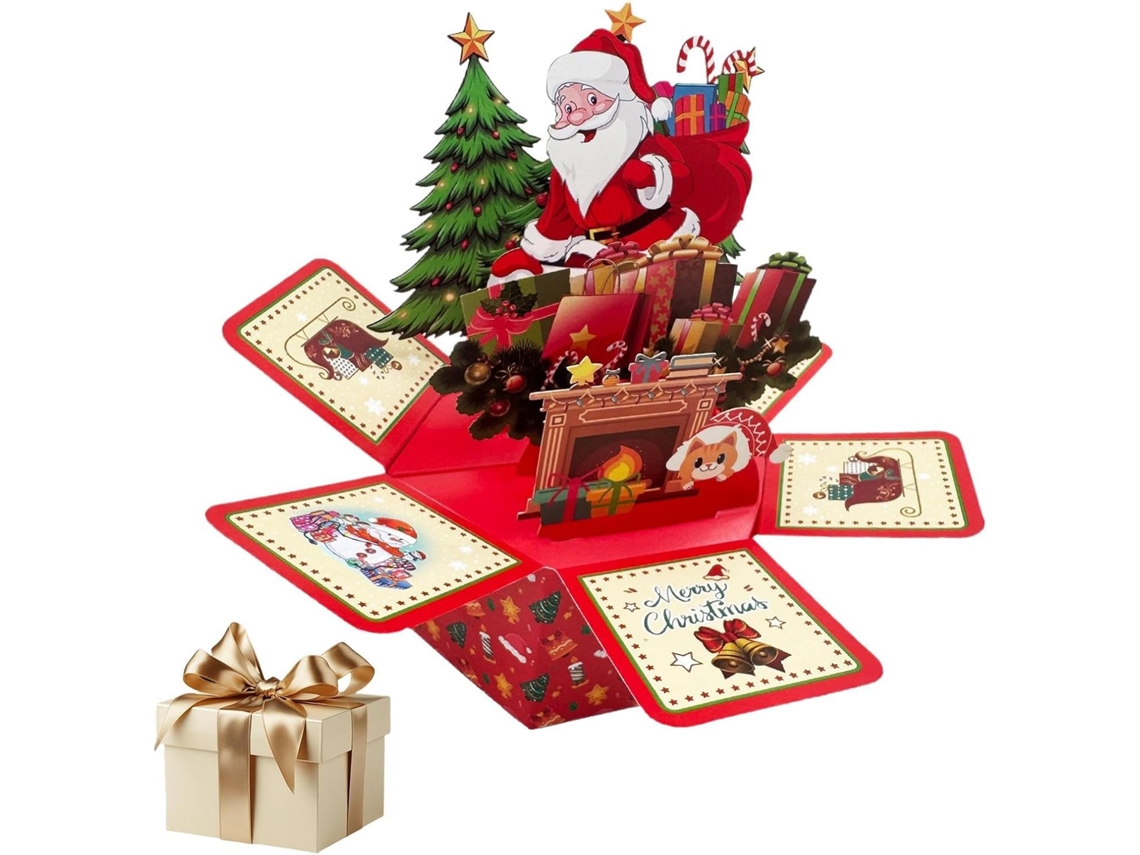 Tarjetas navideñas desplegables en 3D, tarjetas festivas de Papá Noel, decoración navideña hexagonal con sobres y Vayotoy