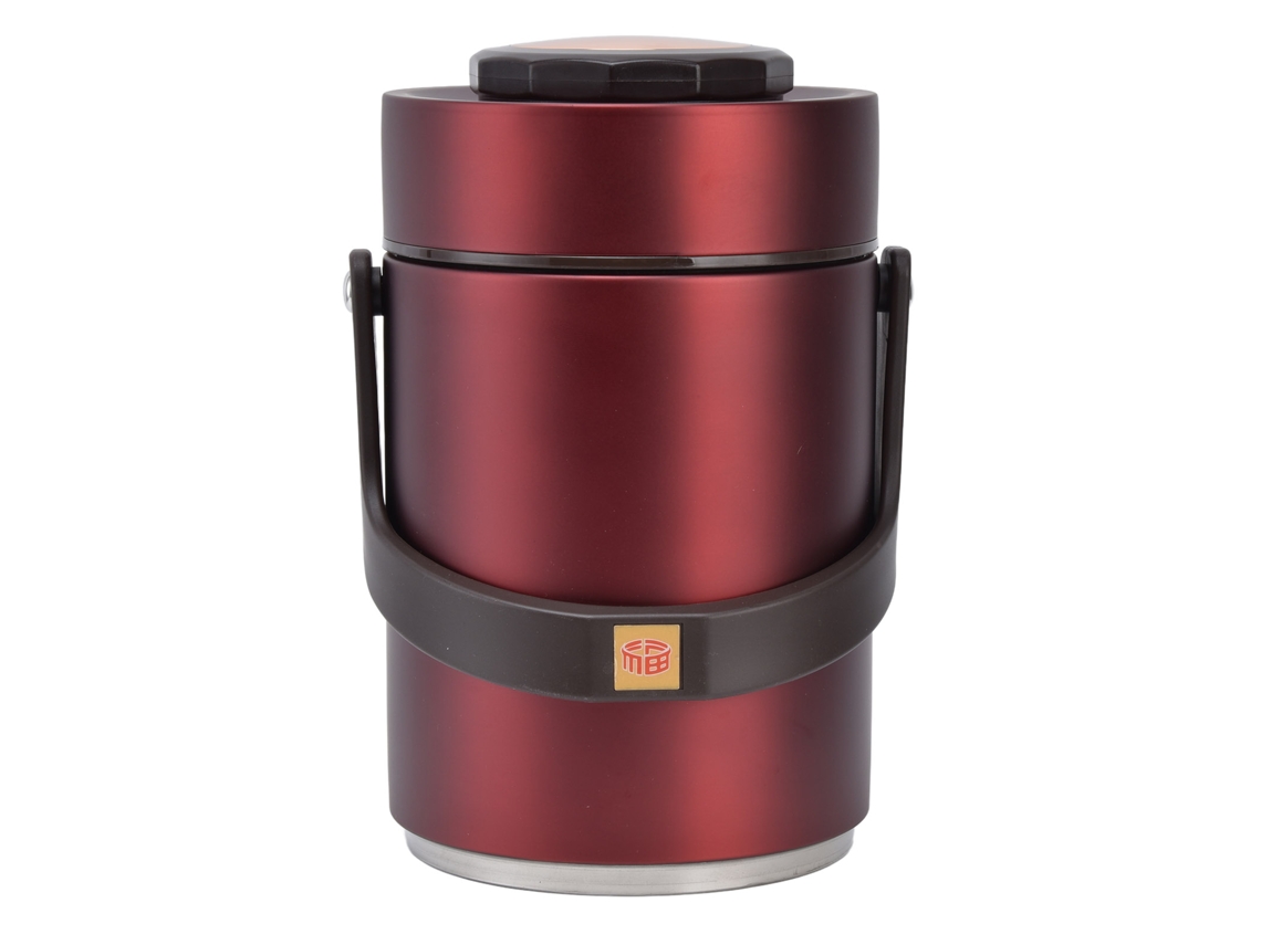 JILLIOPER Fiambrera Térmica Acero Inoxidable 304 2000ml Gran Capacidad 3 Niveles Vacío Transporte Alimentos Adulto Rojo