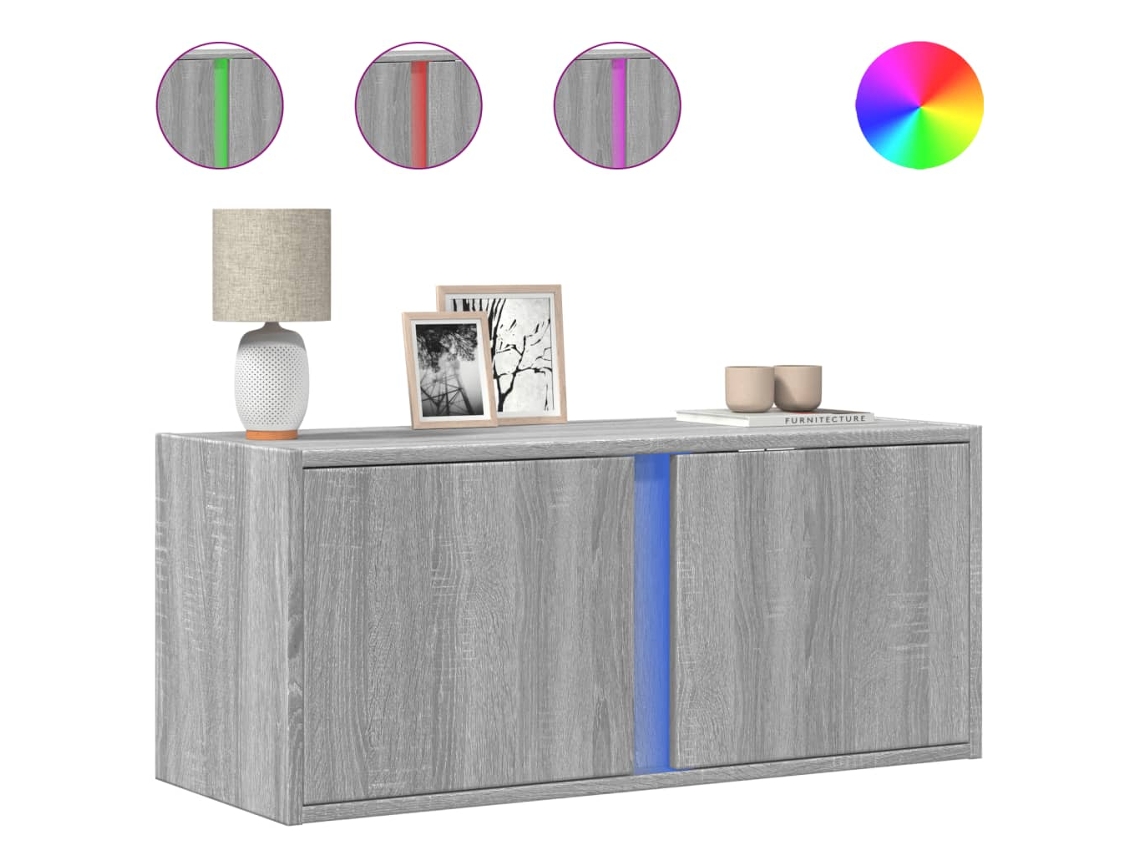 Maison Exclusive - Mueble De Tv De Pared Con Luces Led Gris Sonoma 80x31x35 Cm