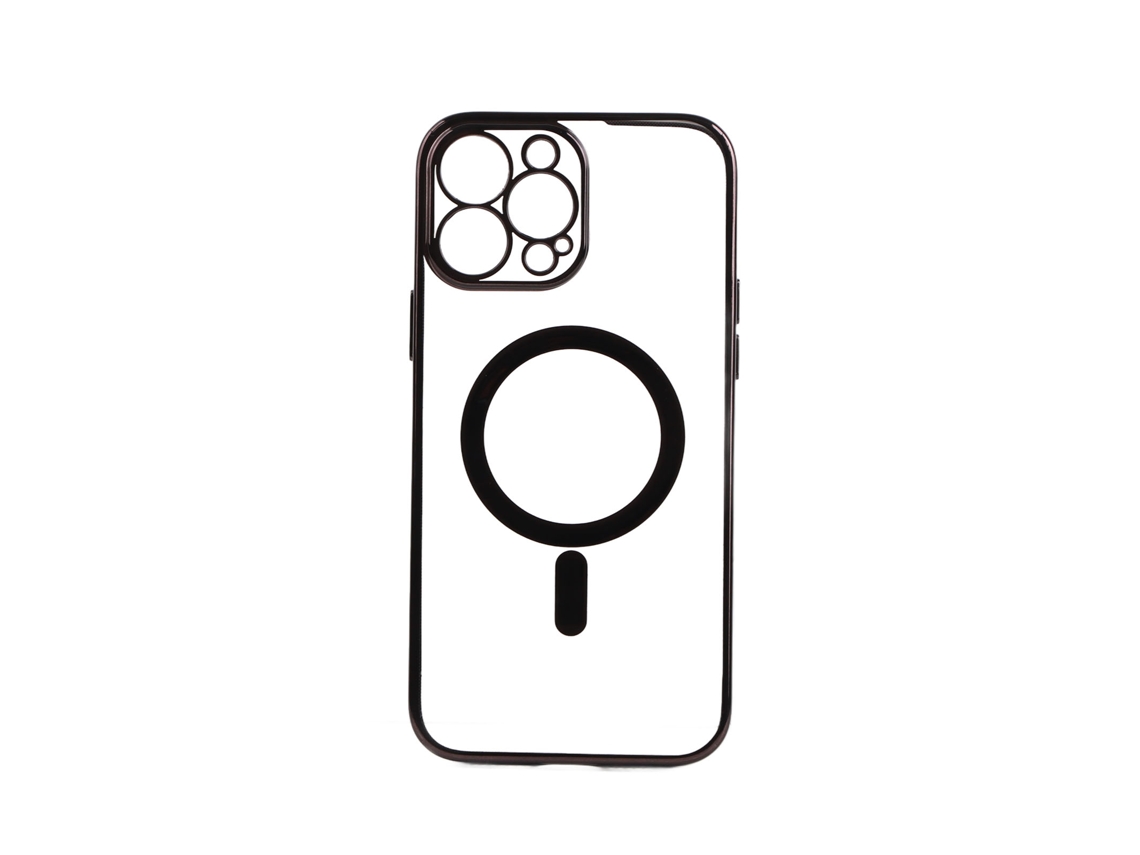 Capa Magnética Protetora Tpu Para Iphone 13 Pro Max Moldura Preta Anti-choque Transparente